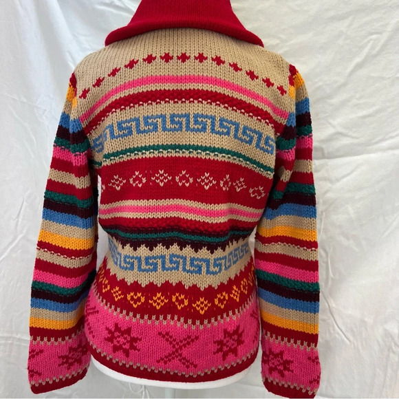 Vintage Liz Claiborne Intarcia Jaquard wool blend colorful collared cardigan. - Picture 4 of 7